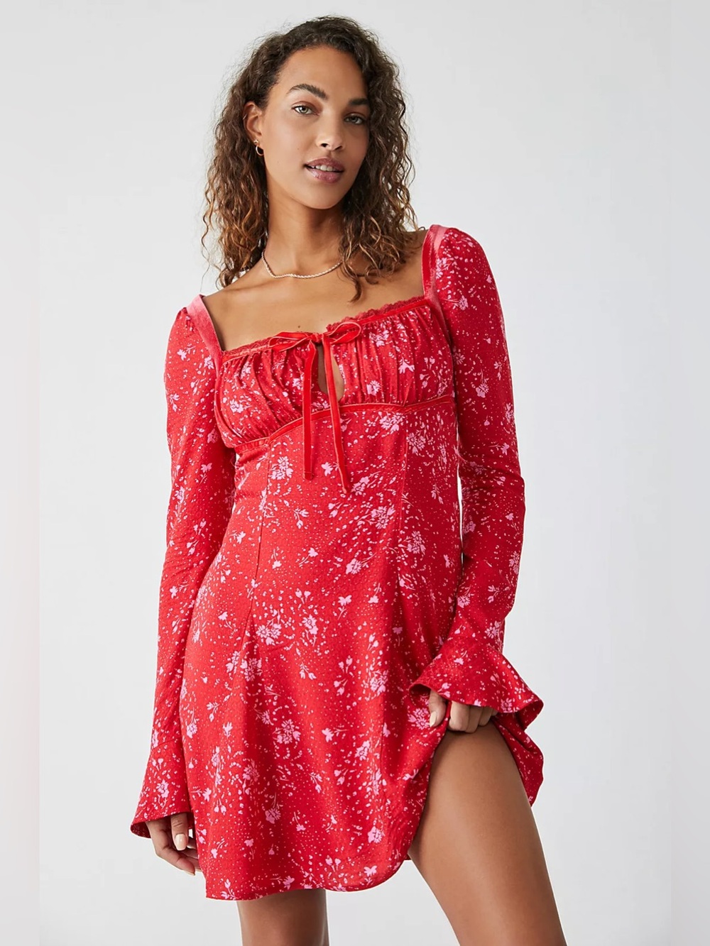 NWT Free People Tess Red floral mini dress size XS